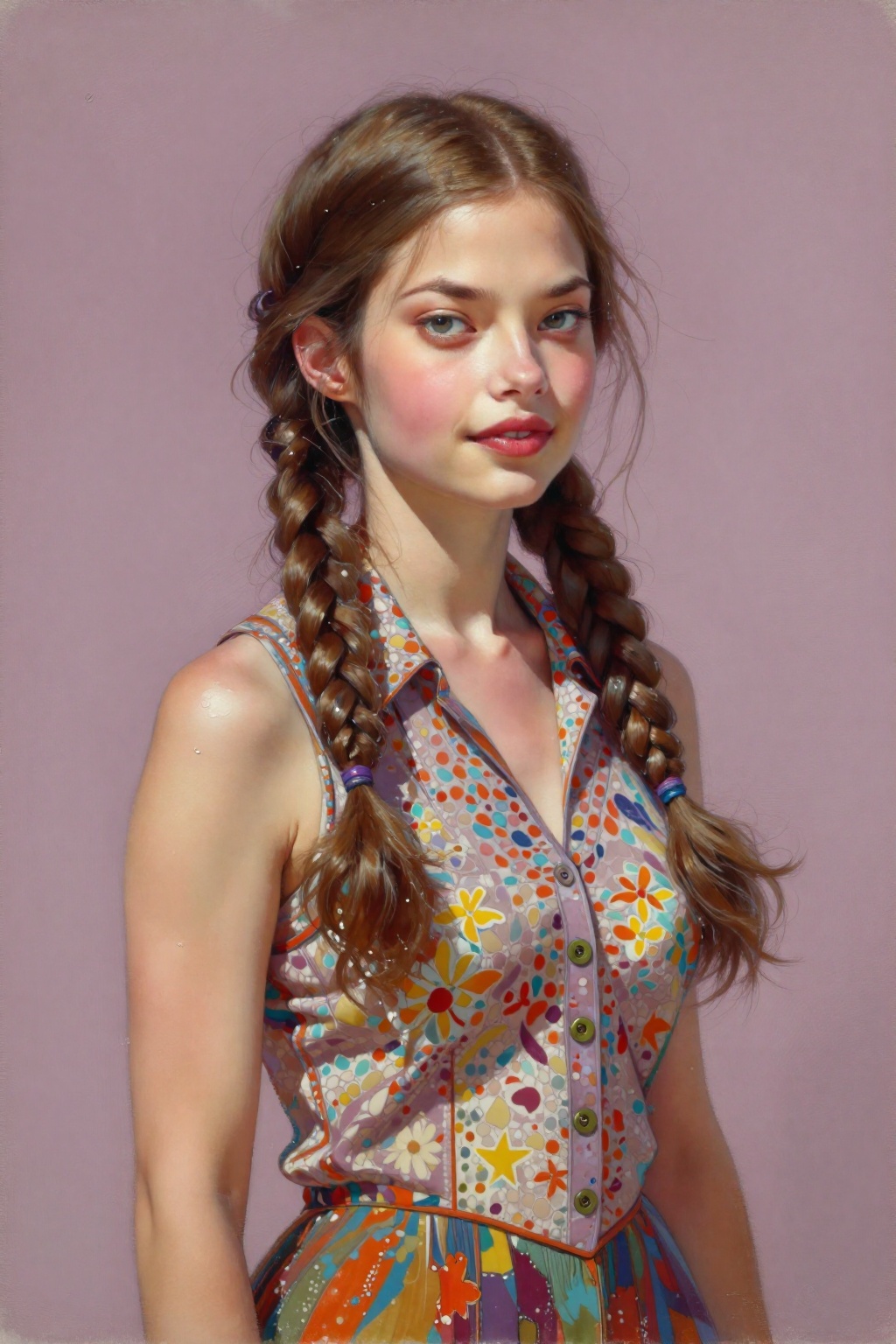 detailed gouache painting featuring a young woman,  2/3 angle,  focus on the face on Tensor.Art