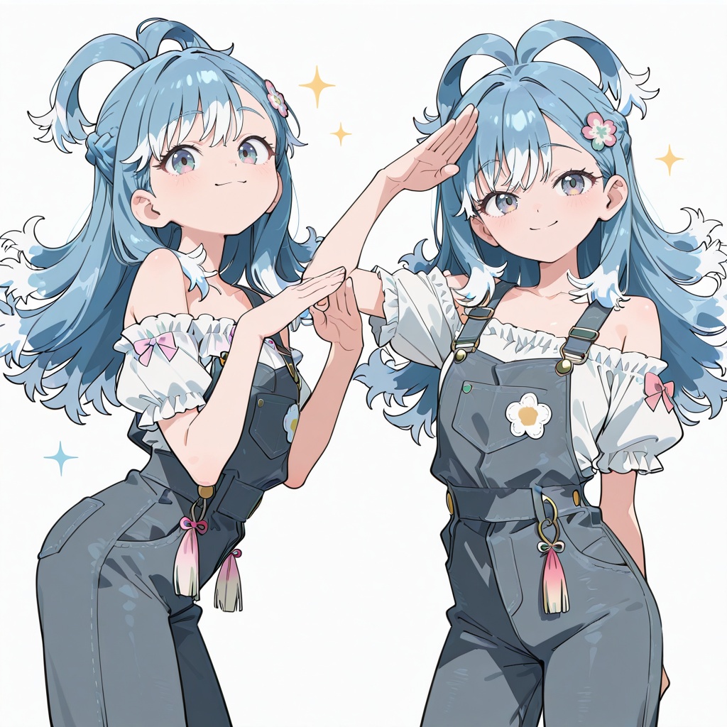 style anime illustration,  Short denim overalls,  bluish gray on Tensor.Art