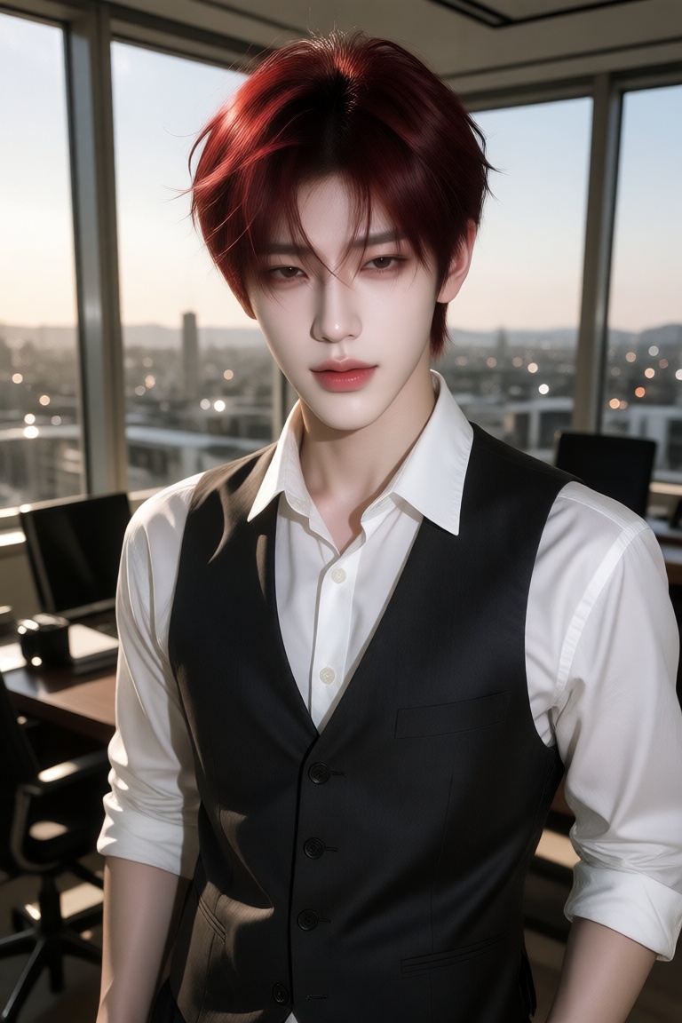 1boy,  handsome Korean CEO,  red haircut on Tensor.Art