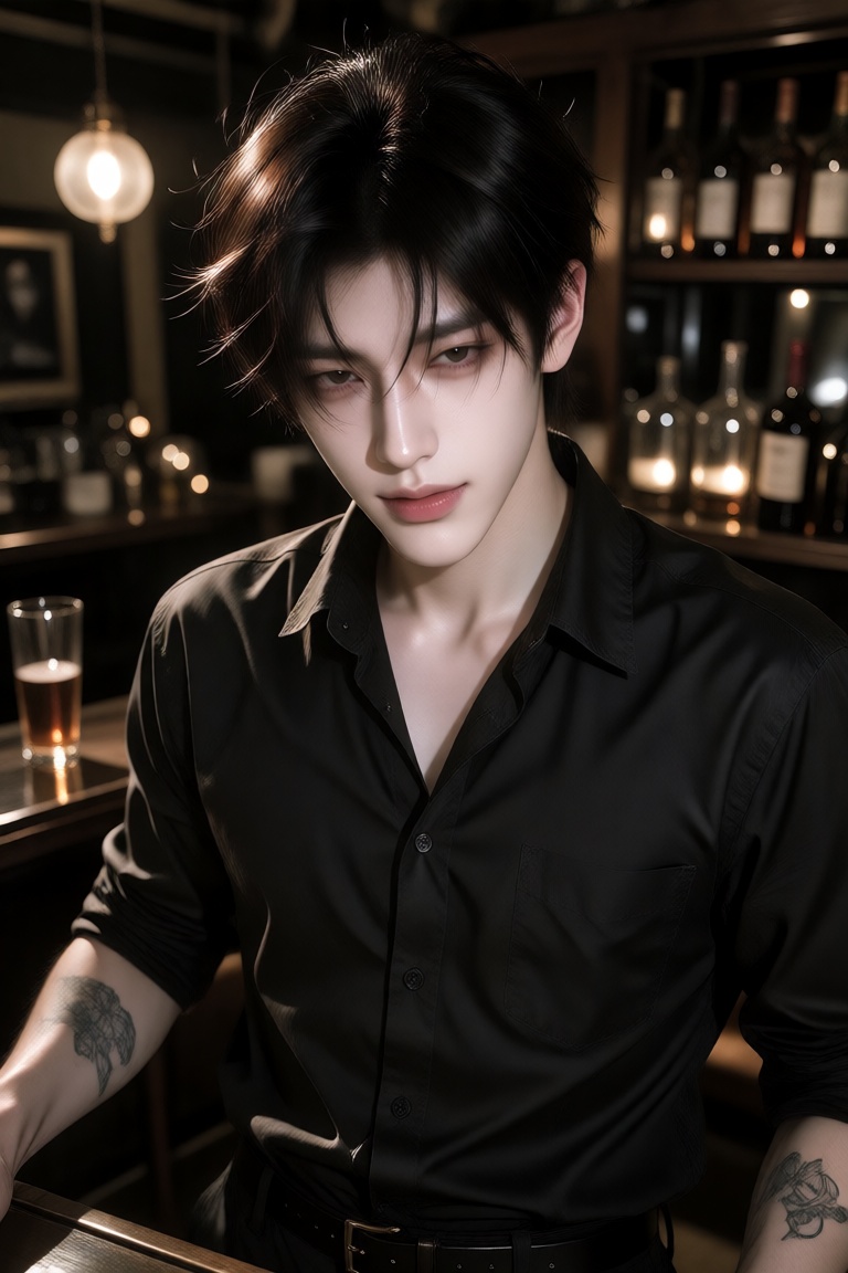 1boy,  attractive French bartender,  dark wavy hair on Tensor.Art
