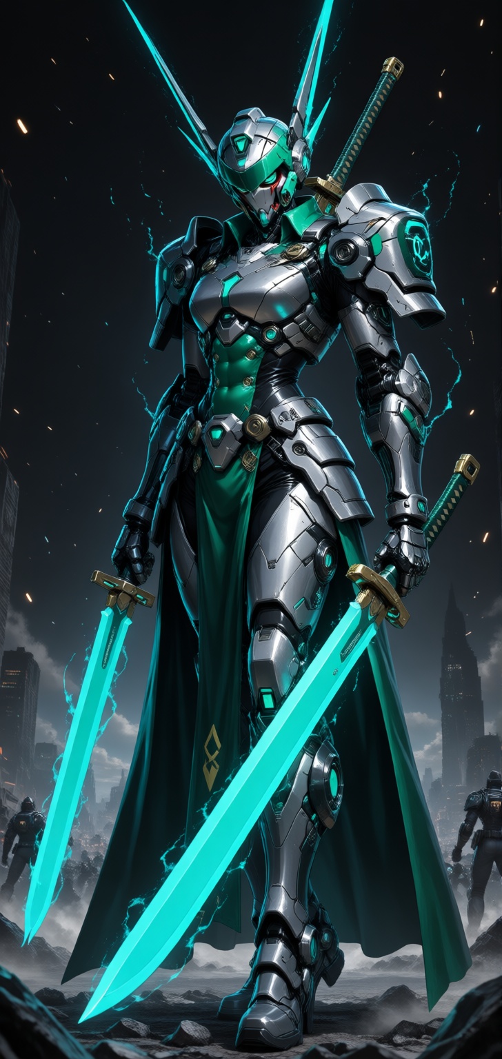 cyberpunk sword saint,  polycarbonate helmet and armor,  blue florencent on Tensor.Art