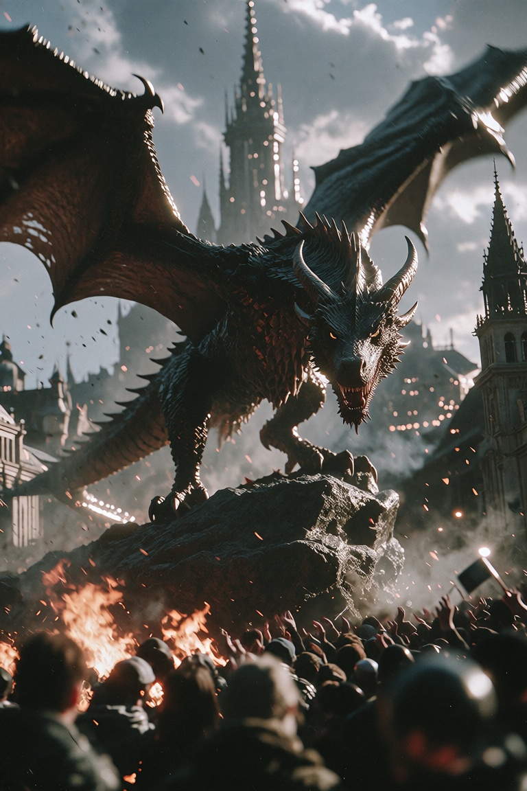cinematic lighting,  a dragon,  with its wings spread wide on Tensor.Art