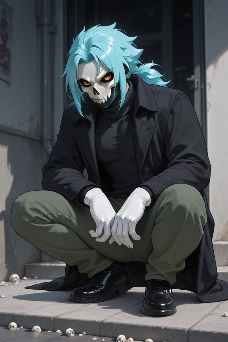 skulls,  1boy,  cyan hair on Tensor.Art