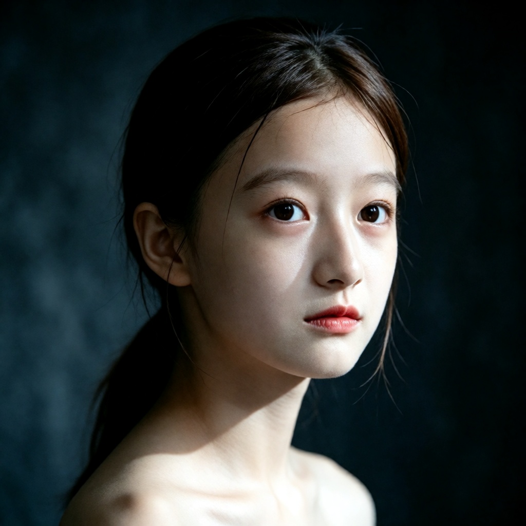 照片级写实人像,  中国女孩小美,  A close-up portrait shows a young East Asian woman with a neutral on Tensor.Art