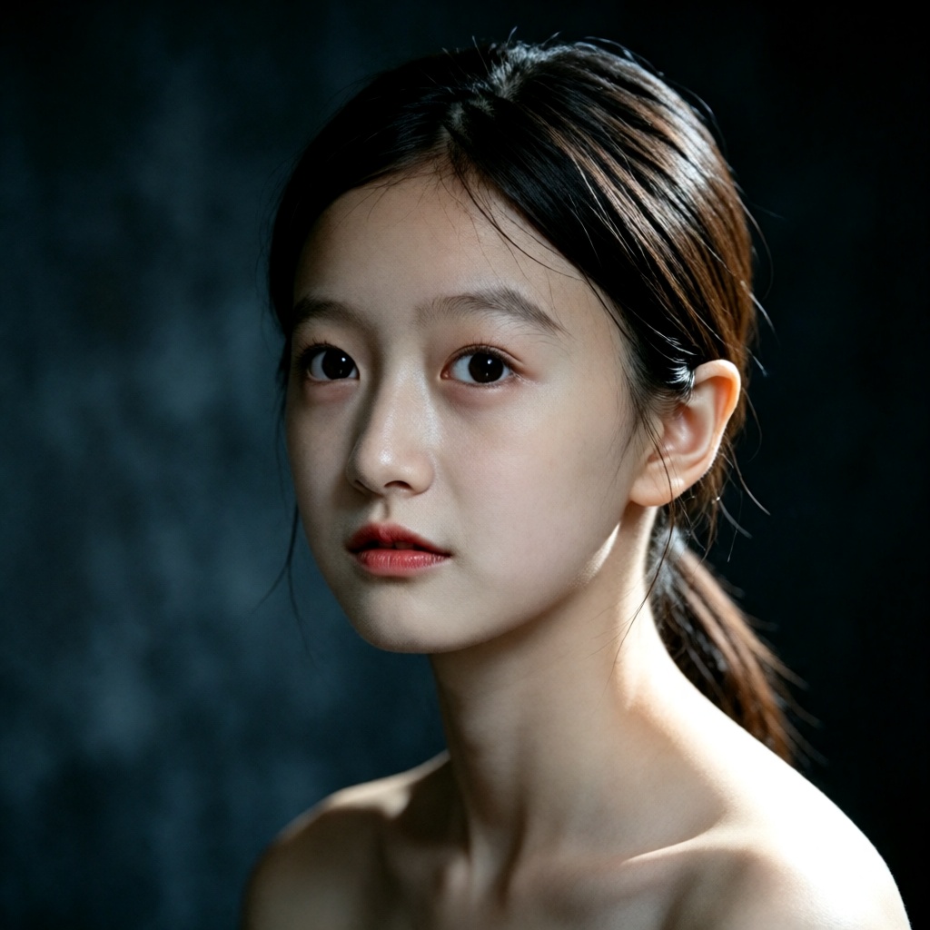 照片级写实人像,  中国女孩小美,  A close-up portrait shows a young East Asian woman with a neutral on Tensor.Art