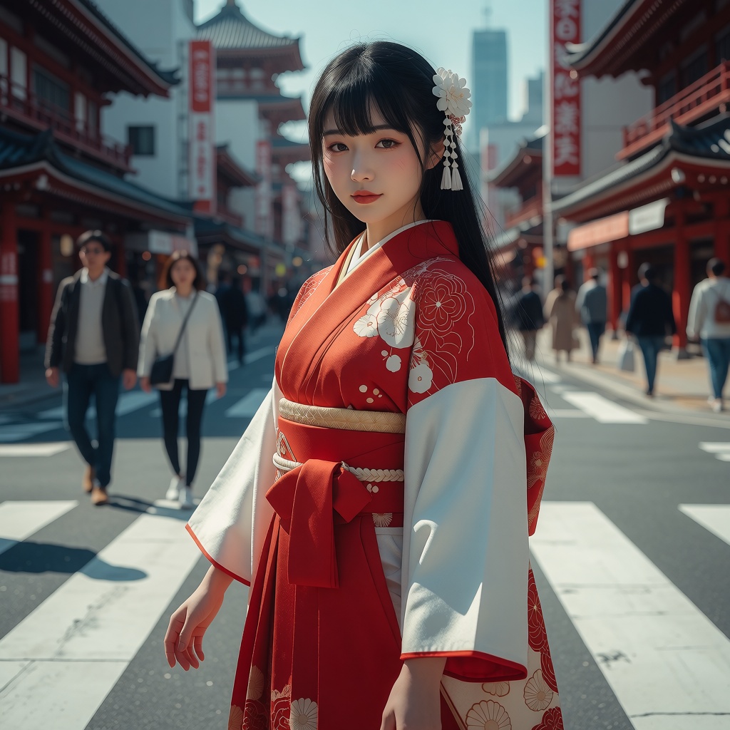 Ultra-realistic full-body portrait of a beautiful and attractive 25-year-old Japanese woman with straight black hair,  sof...