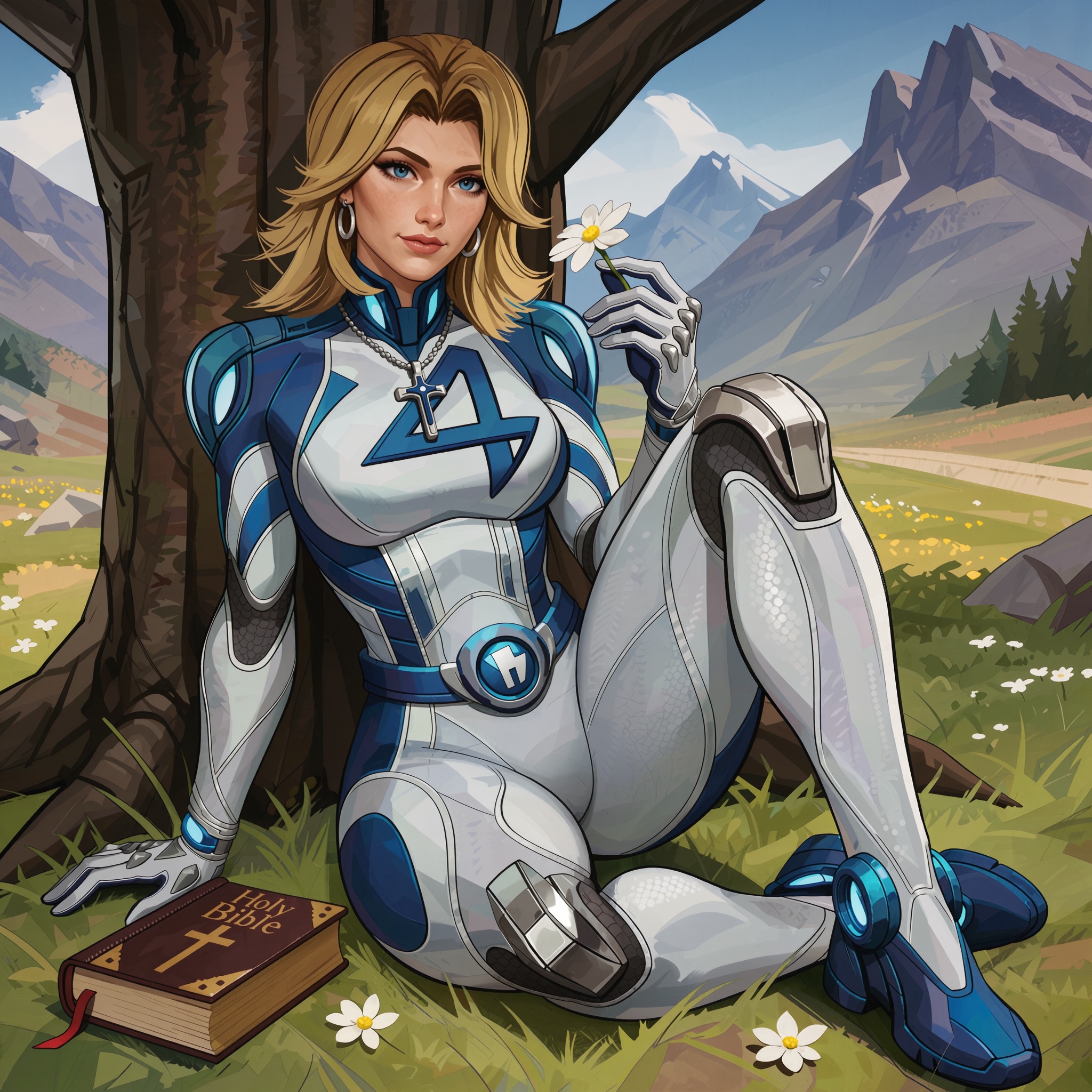 Vv.LXVIII - MR-Sue_Storm,  Vv.LXVIII - Purge,  MR-Sue_Storm has blonde shoulder length hair and blue eyes on Tensor.Art
