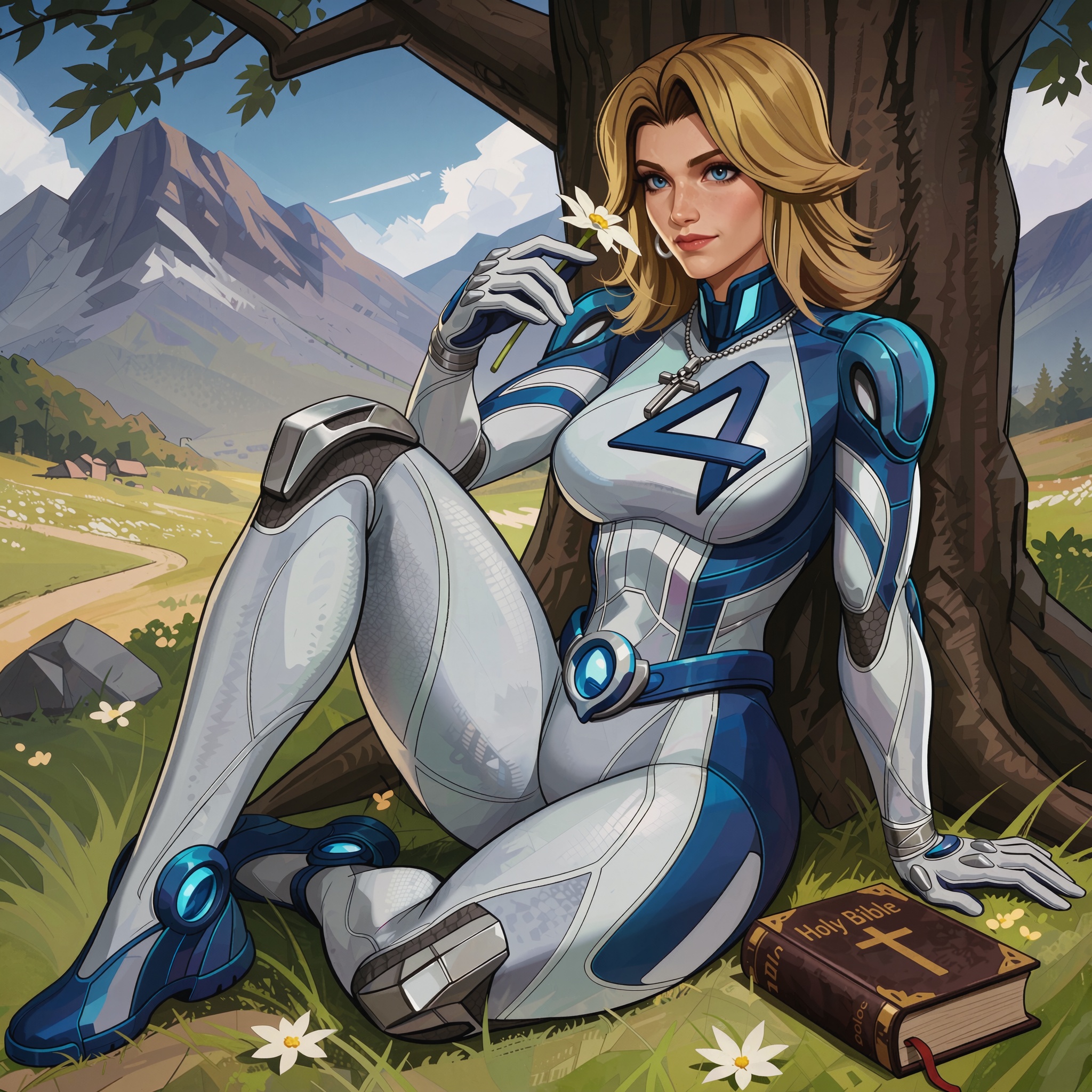 Vv.LXVIII - MR-Sue_Storm,  Vv.LXVIII - Purge,  MR-Sue_Storm has blonde shoulder length hair and blue eyes on Tensor.Art