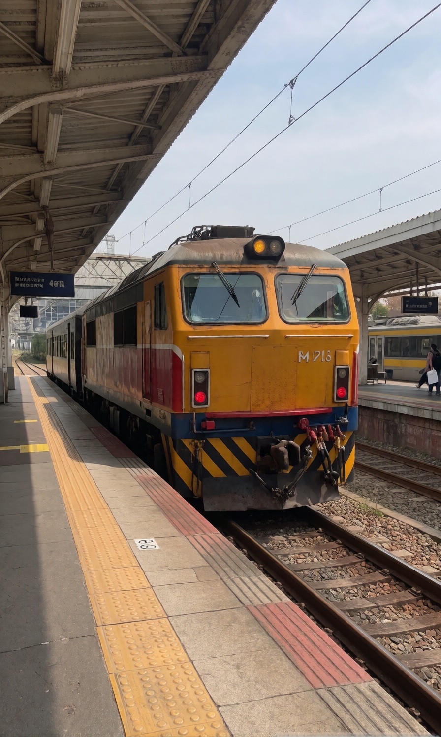 locomotive at a train station,  sunlight shadows on Tensor.Art