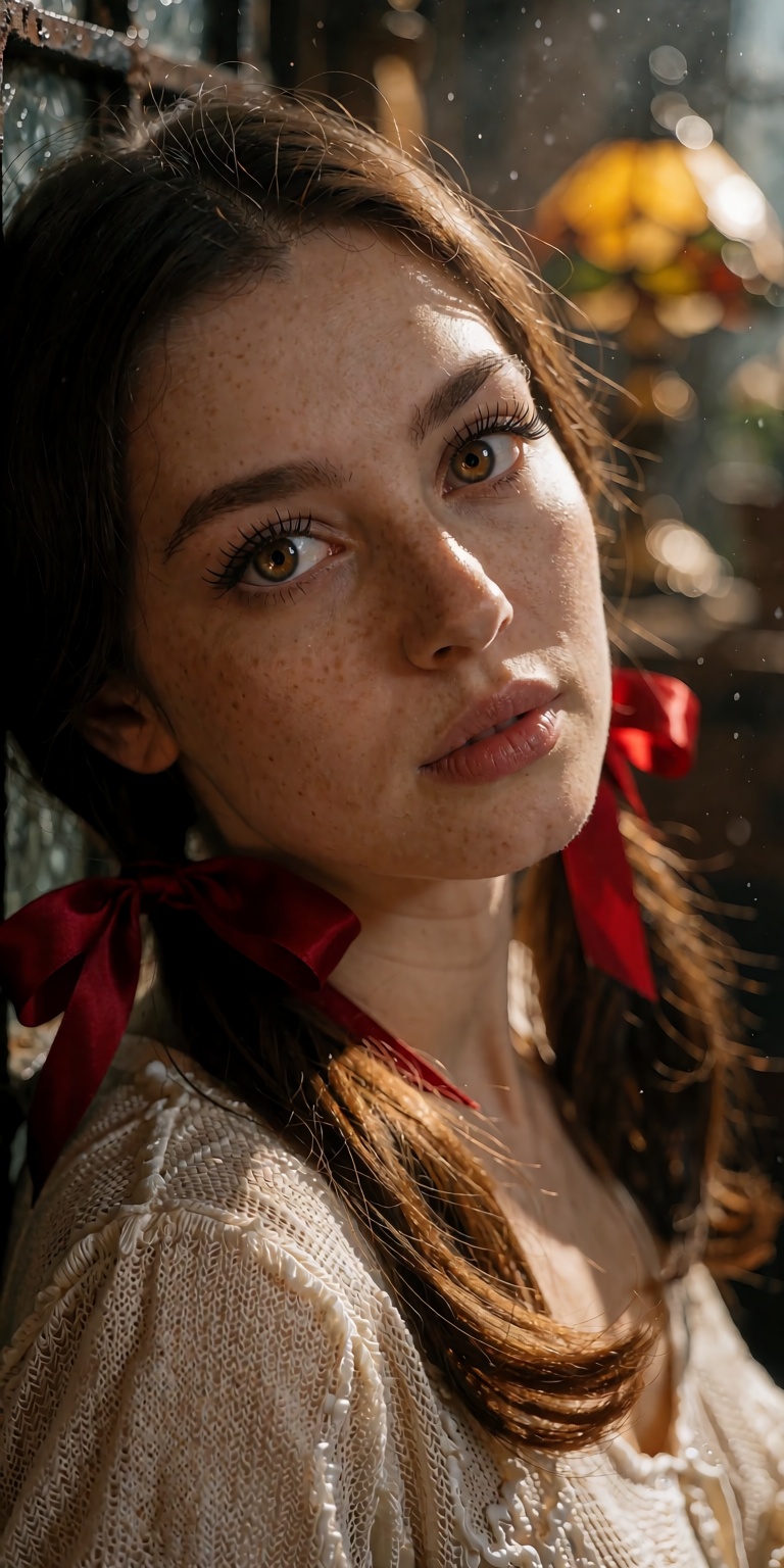 intimate three-quarters high-angle shot,  subtle 5-degree tilt,  shot on 105mm f/1.4 macro prime lens on Tensor.Art