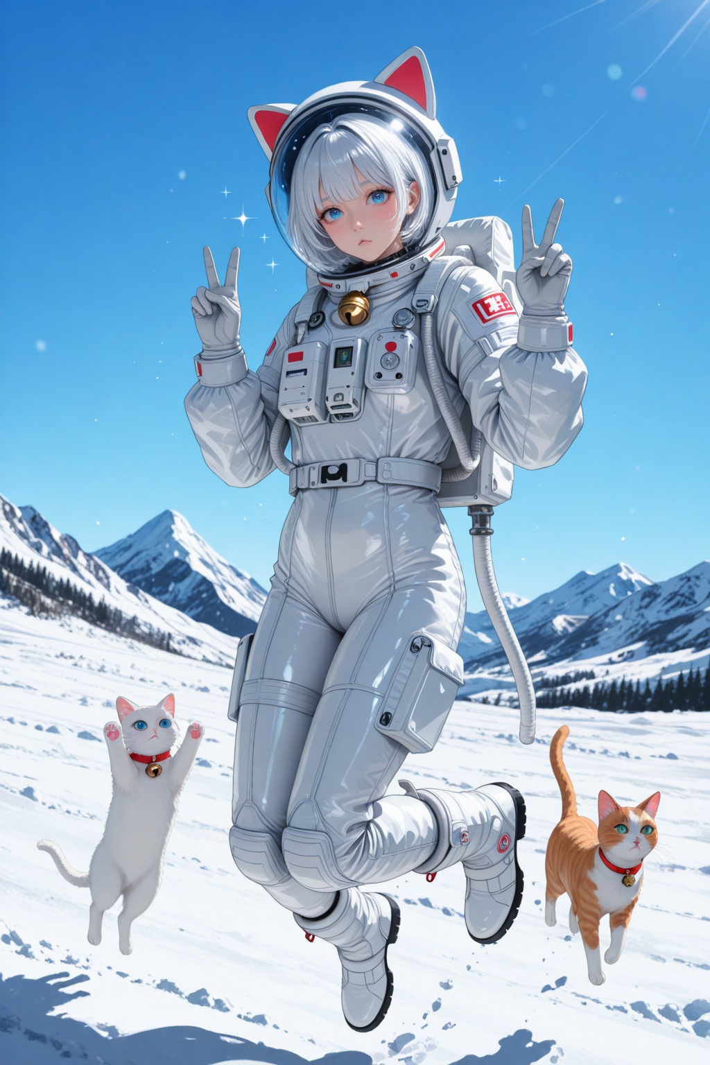 white cat,  1girl,  spacesuit on Tensor.Art