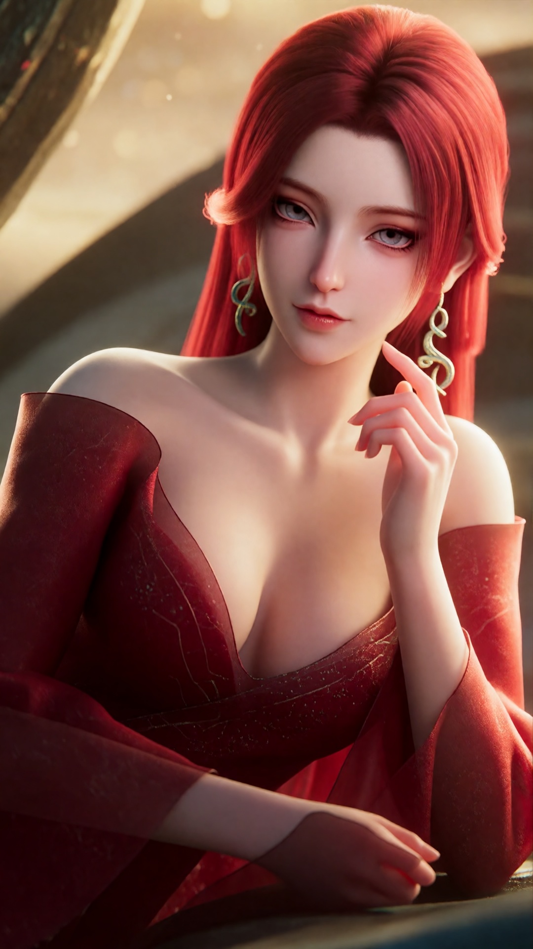 yushiqie,  A stunning 18-year-old Chinese woman wraps herself in a vibrant red scarf,  posing seductively against a sleek...