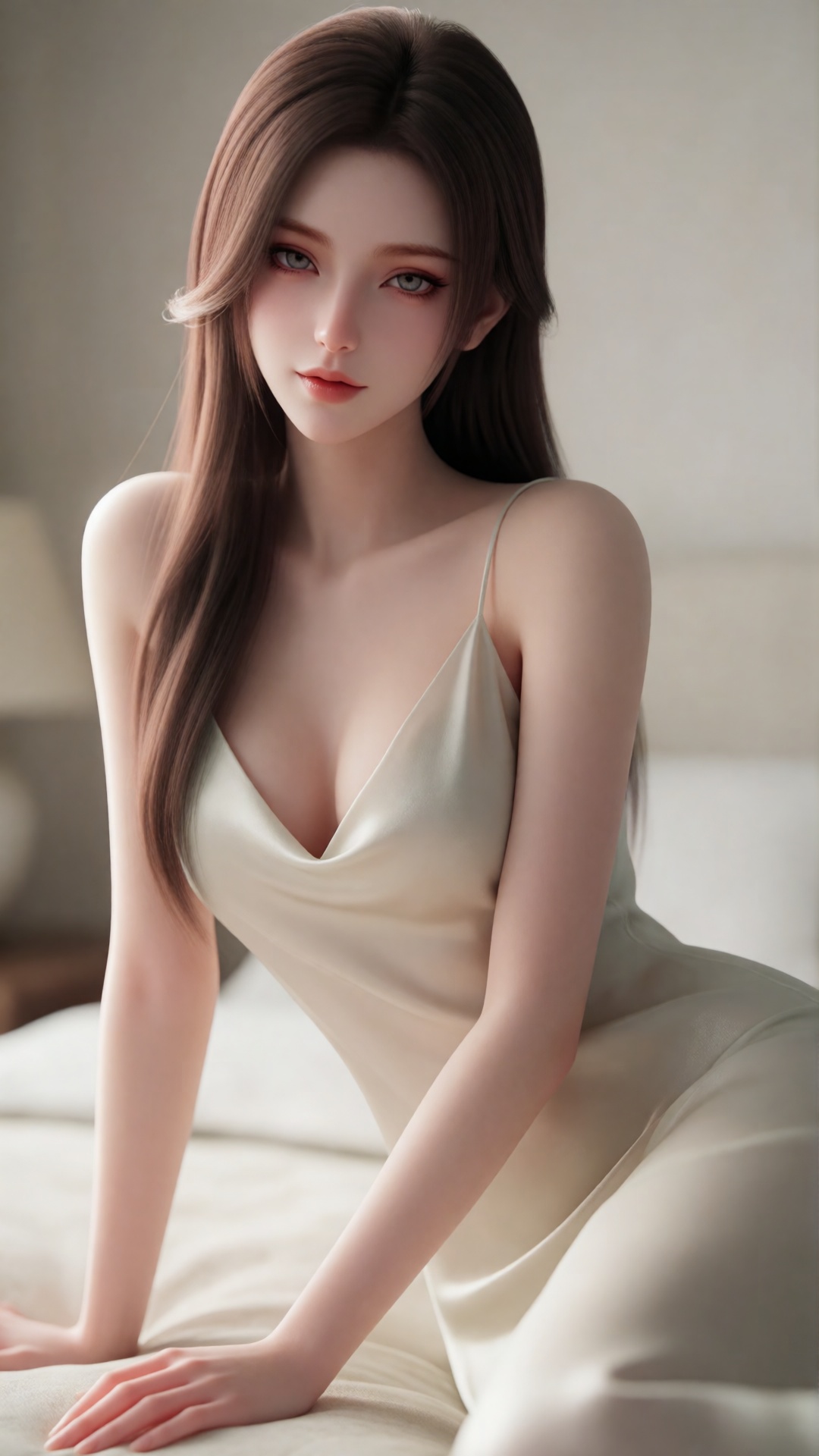 yushiqie,  An elegant indoor advertising photograph showcasing a model with long,  flowing hair and a graceful posture on...