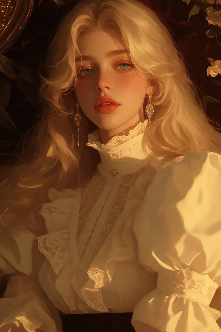 a polished half-body digital illustration of a beautiful woman rendered in a pseudo-realistic portrait art style. She poss...