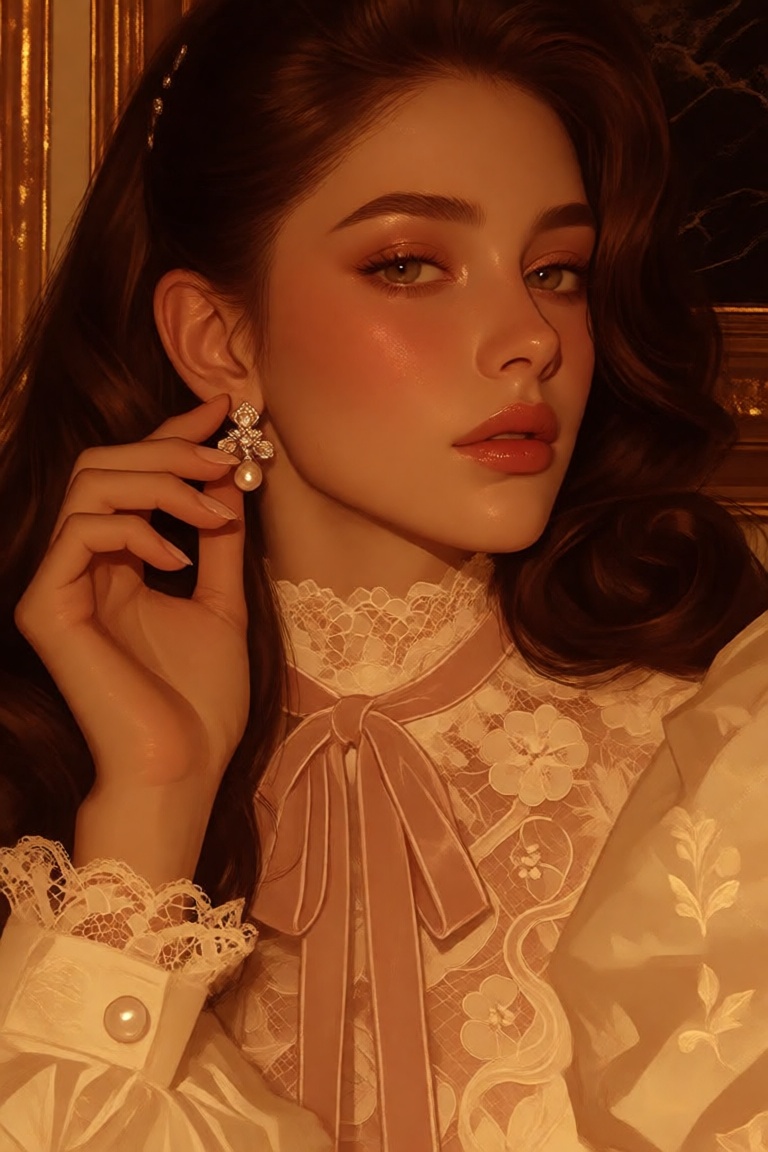 a polished semi close-up digital illustration of a beautiful woman rendered in a pseudo-realistic portrait art style. She...