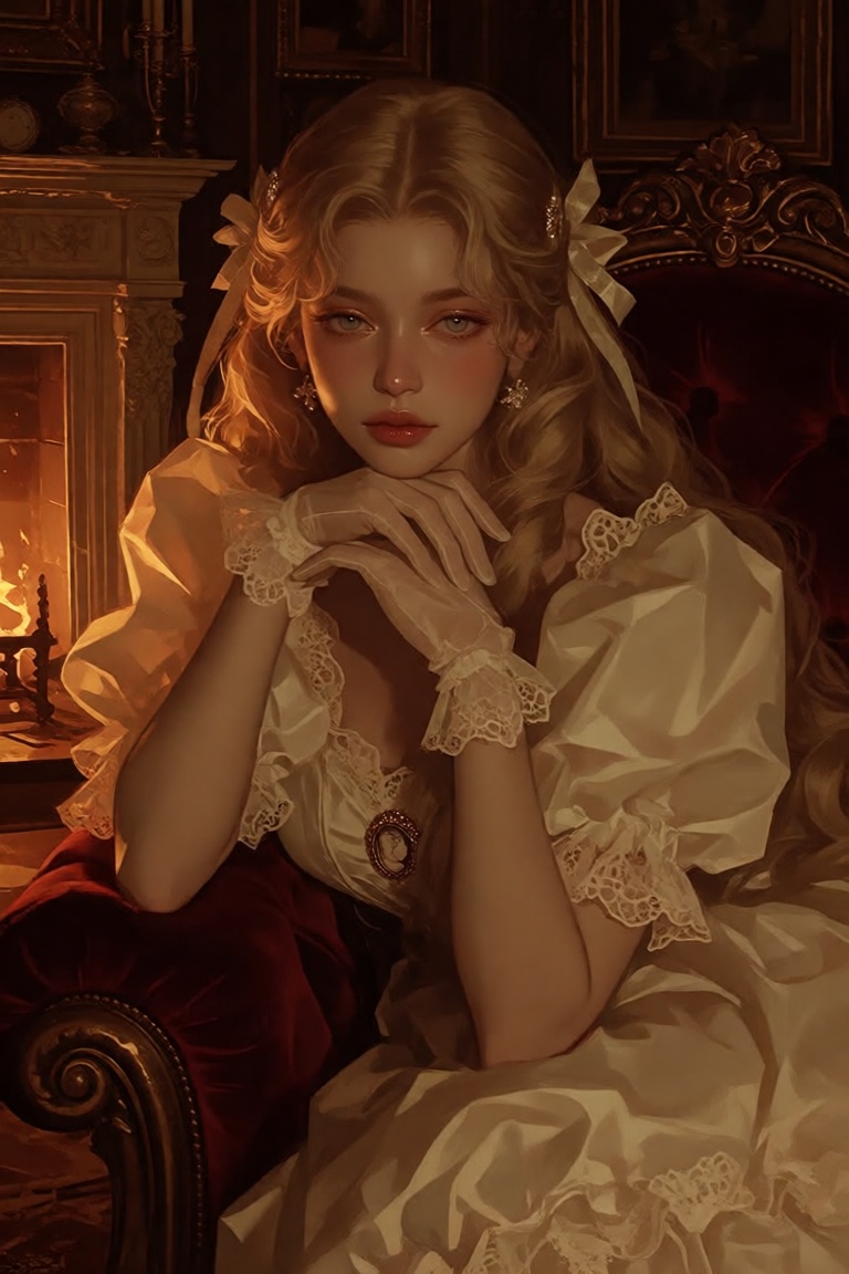 a polished half-body digital illustration of a beautiful woman rendered in a pseudo-realistic portrait art style. She poss...