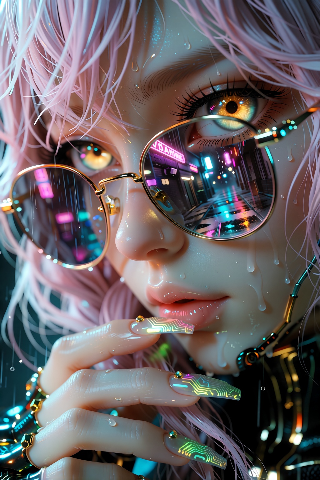 A stunning,  cinematic 3D digital render of a strikingly beautiful . She has smooth CGI porcelain skin with soft subsurfac...