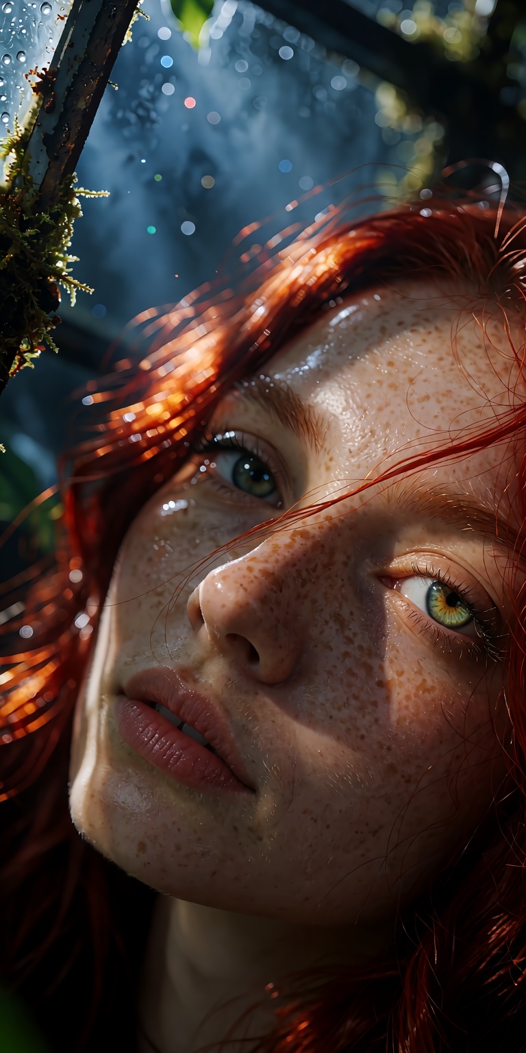extreme macro portrait framing two-thirds of face,  dynamic high-angle shot,  subtle 15-degree Dutch tilt on Tensor.Art
