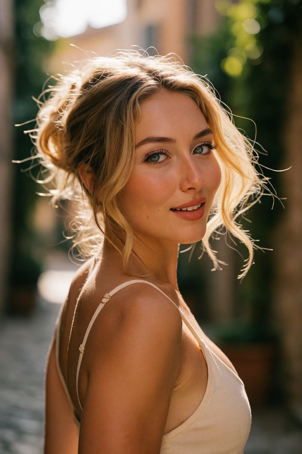 A professional editorial snapshot designed to look like a spontaneous Instagram post features woH34rd,  a woman with sun-k...