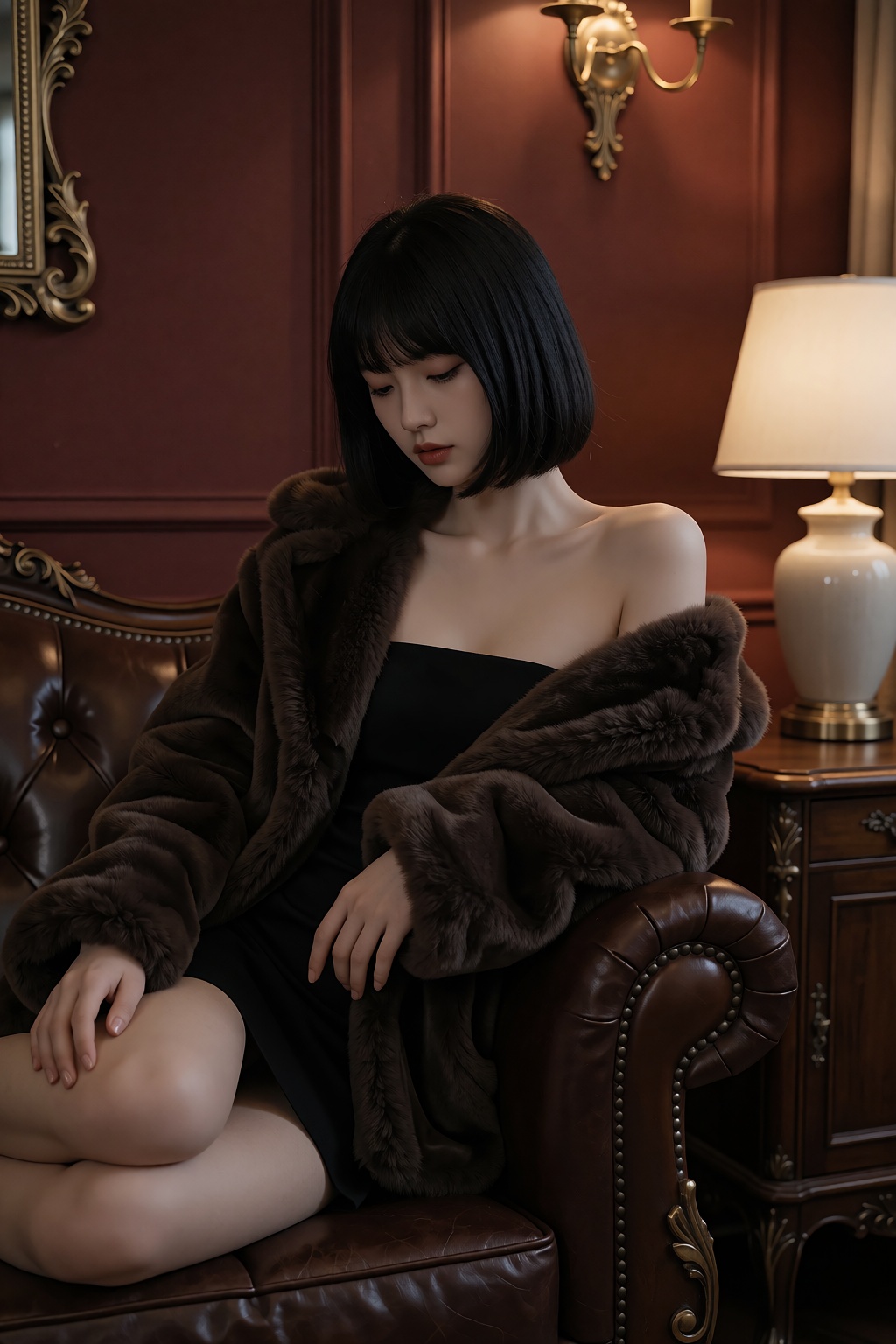 画幅比例2:3,  主体为一位气质清冷的年轻东亚女性,  造型是乌黑顺滑的齐肩波波头 on Tensor.Art