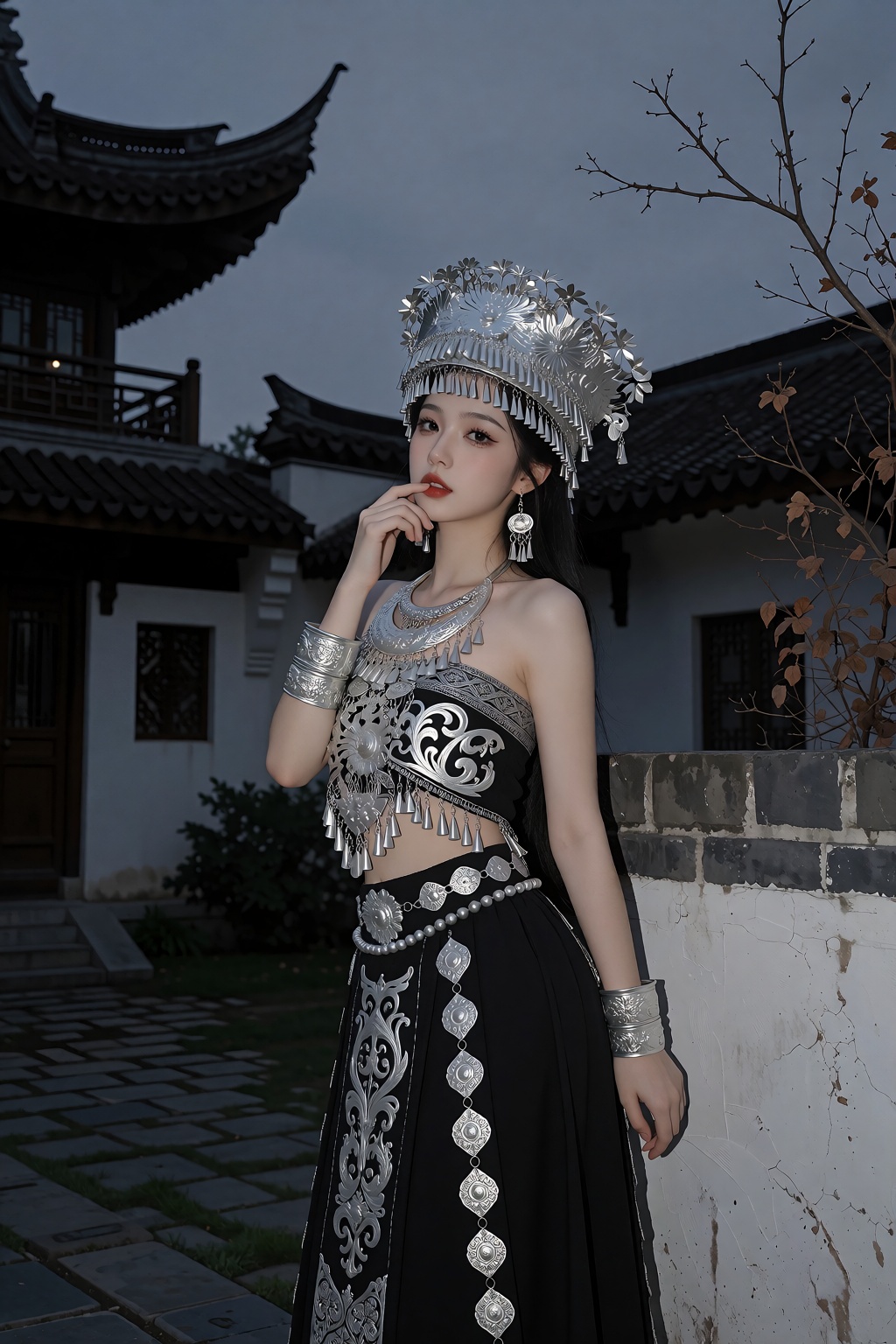 主体：清秀东亚年轻少女,  乌黑发丝藏于银冠内,  精致淡妆 on Tensor.Art
