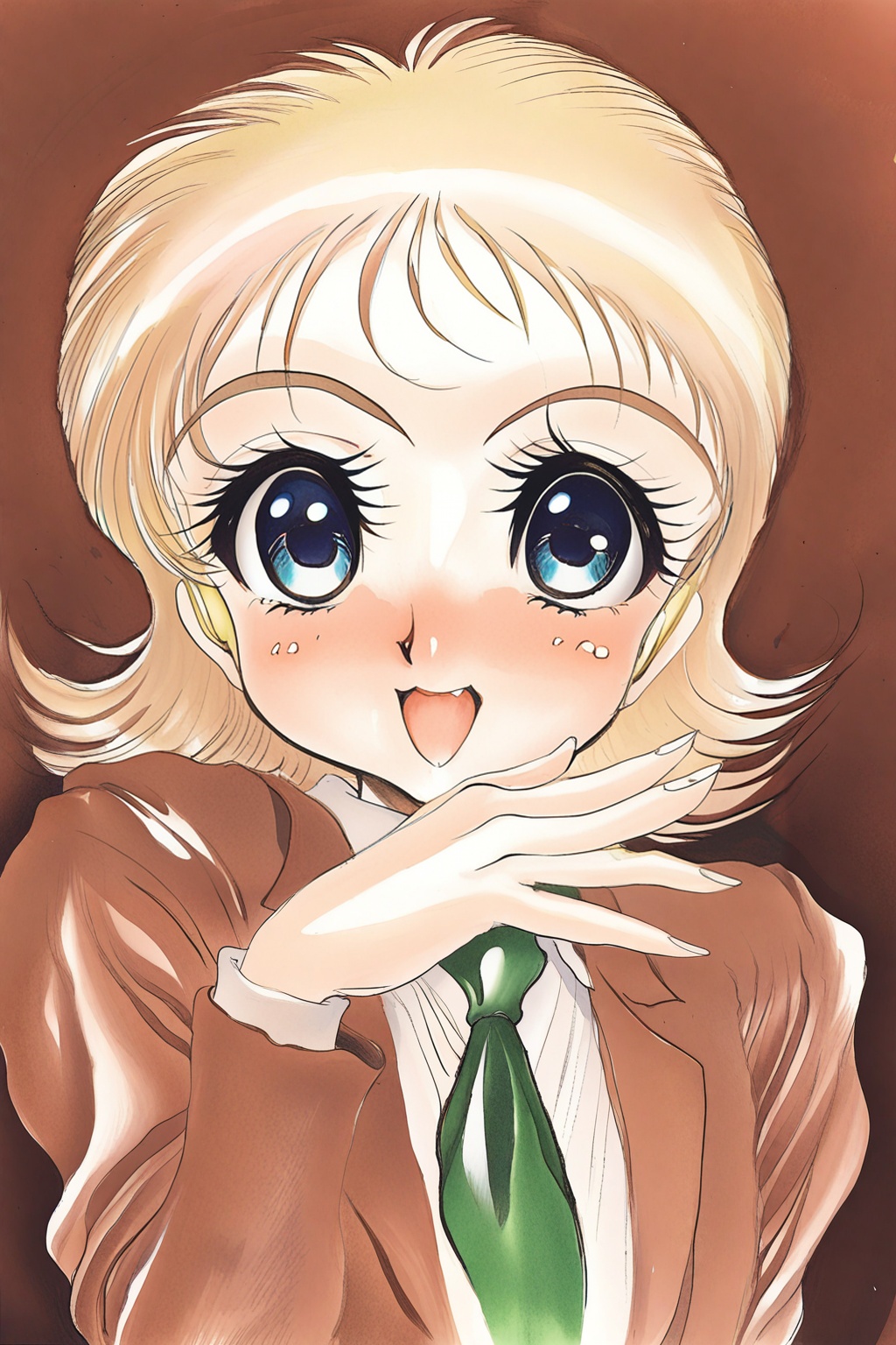 (chachamaruart),  1girl with blonde hair and blue eyes in a cute solo pose,  looking directly at the viewer. She is wearin...