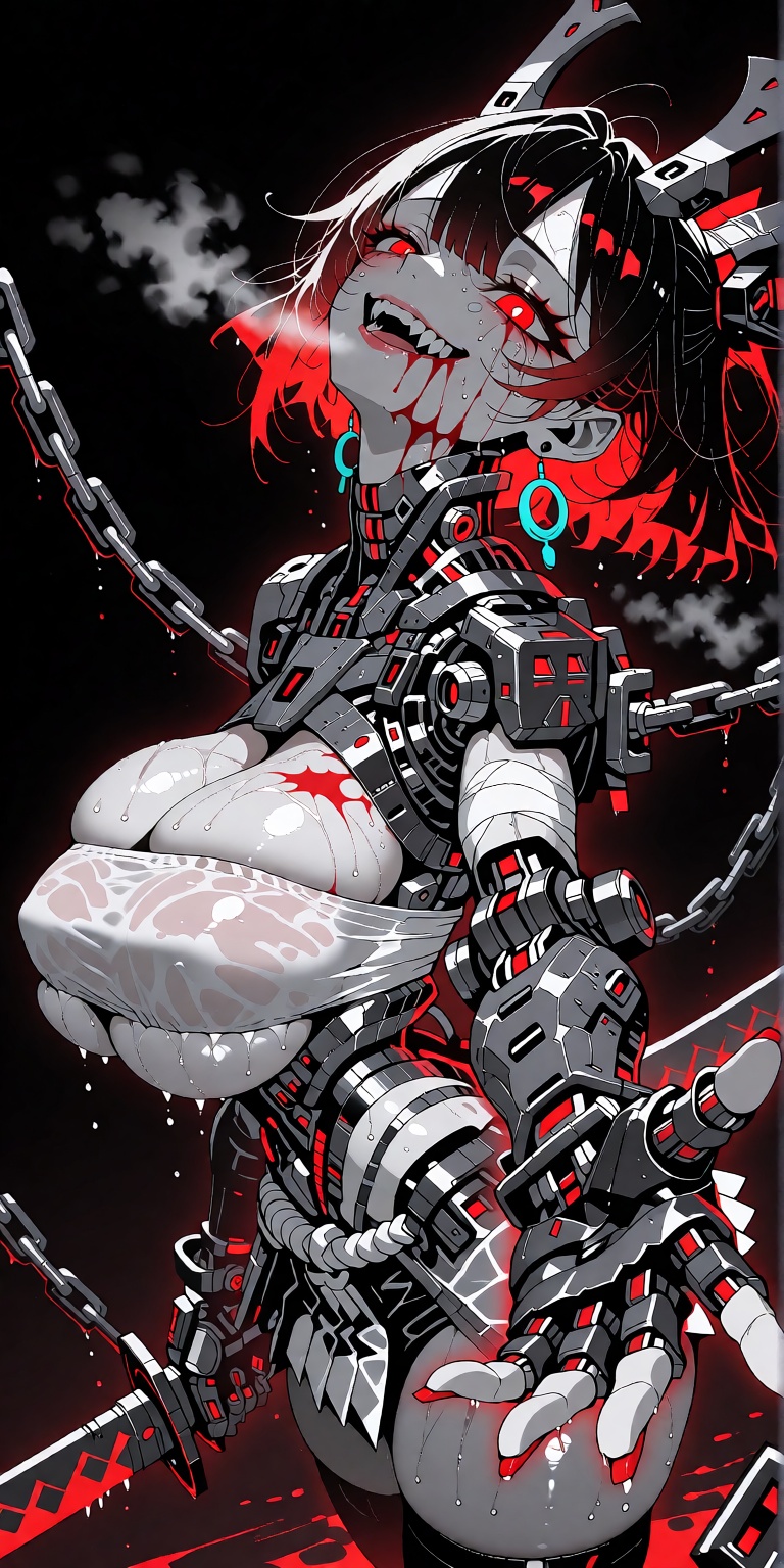 In the style of a cyberpunk warriorin front of a solid intense,  Cyber-Samuraji,  metal chain on Tensor.Art