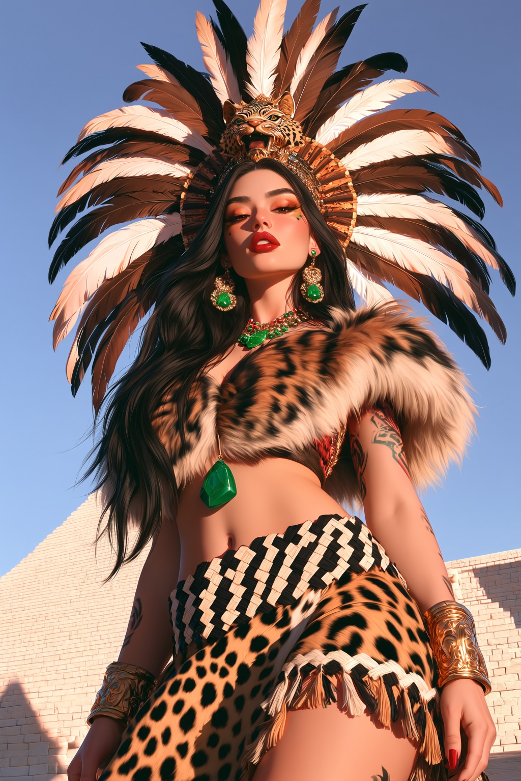highres,  absurdres,  PUR50NEX A woman stands in low-angle view against a clear blue sky on Tensor.Art