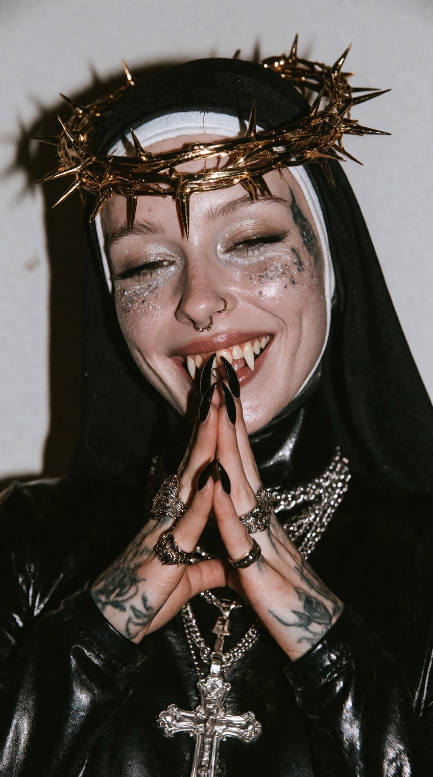 @skaia_lovernicuz,  black nuns habit,  golden crown on Tensor.Art