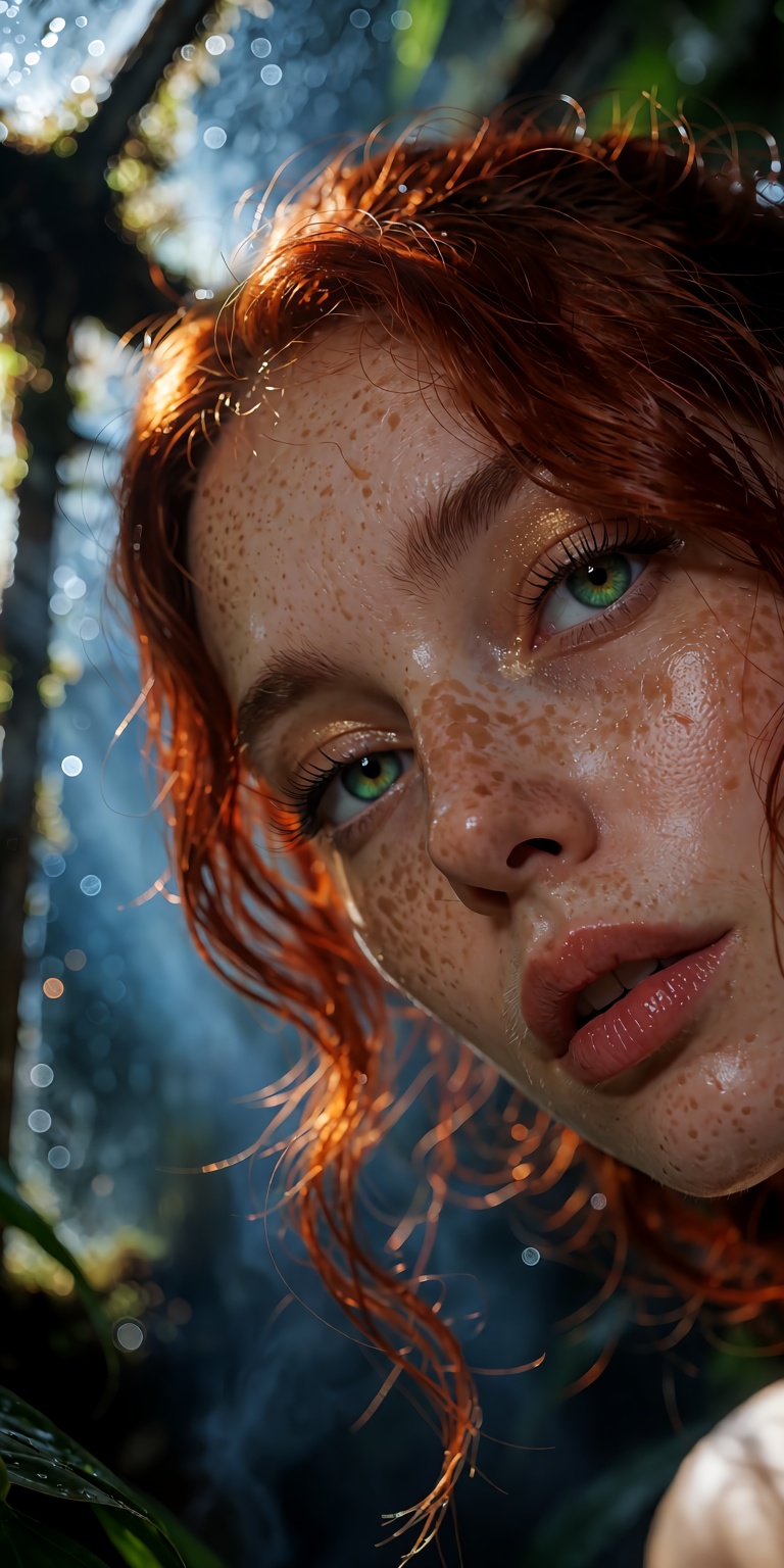 extreme macro portrait framing two-thirds of face,  dynamic high-angle shot,  subtle 15-degree Dutch tilt on Tensor.Art