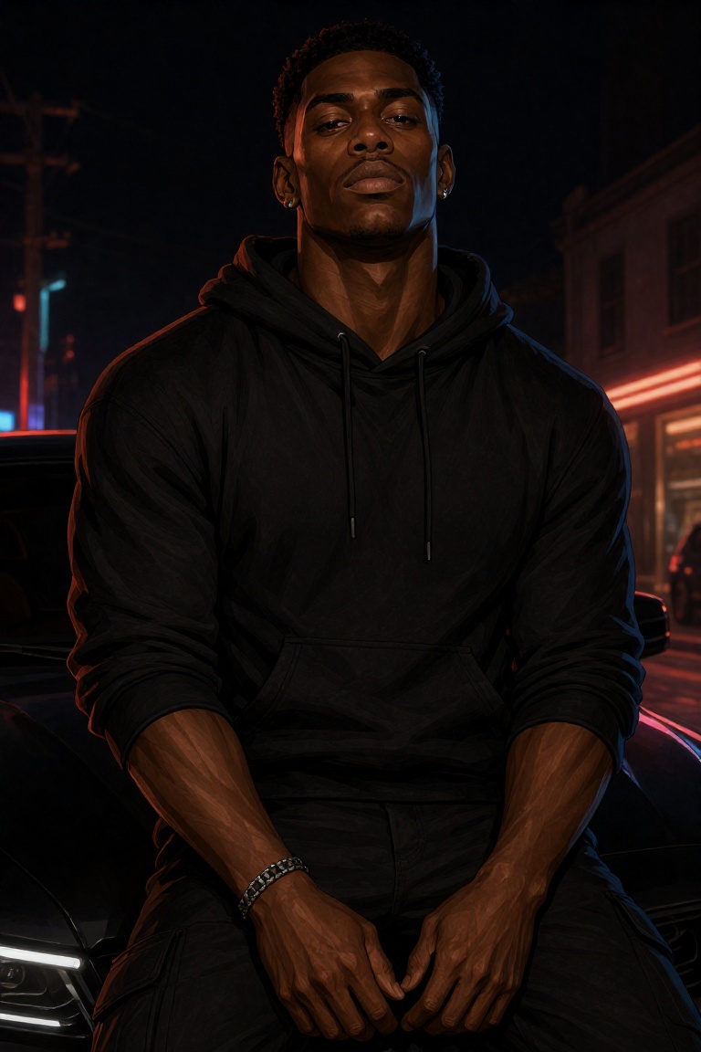 A 25-year-old Black man with deep brown skin,  clearly African facial features,  broad masculine jaw on Tensor.Art