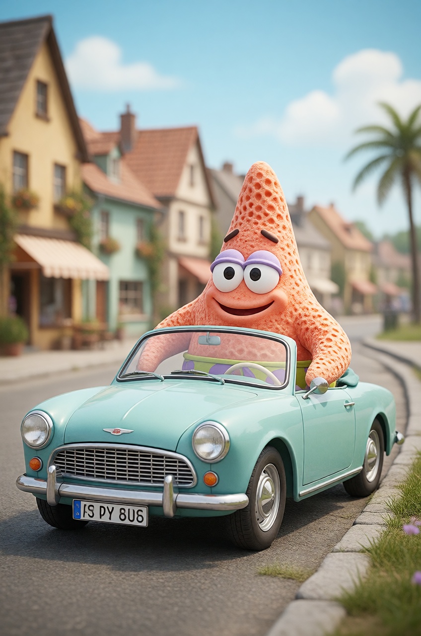 chibi starfish,  driving,  classic car on Tensor.Art