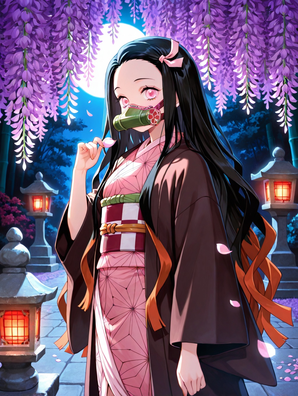 kamado_nezuko,  1girl,  long black hair on Tensor.Art