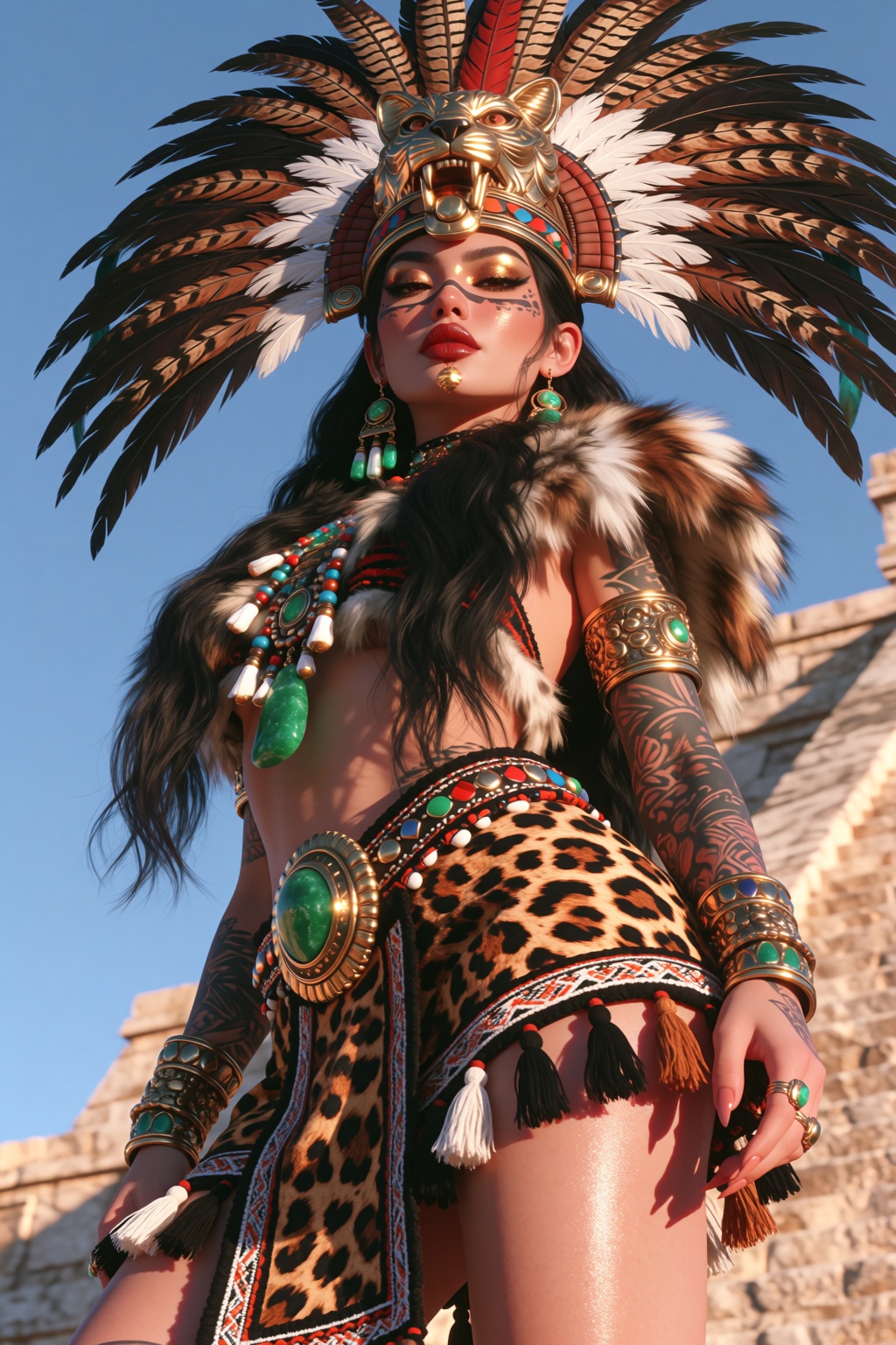 highres,  absurdres,  PUR50NEX A woman stands in low-angle view against a clear blue sky on Tensor.Art