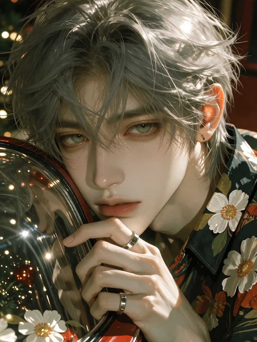 This is a digital artwork in a semi-realistic,  anime-inspired style. The image features a young,  androgynous person with...