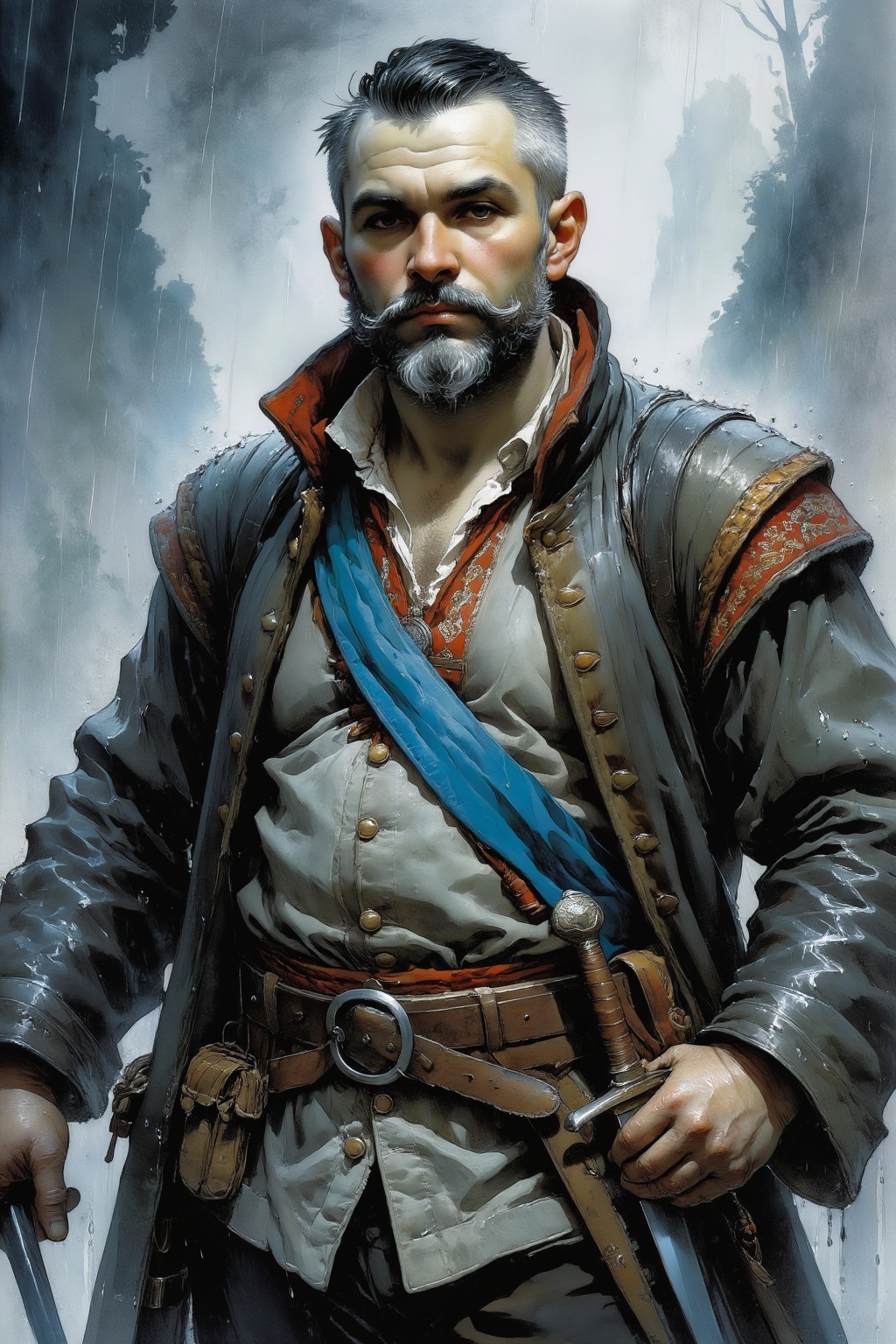 detailed gouache painting featuring a battlemaster,  early forties,  broad build on Tensor.Art
