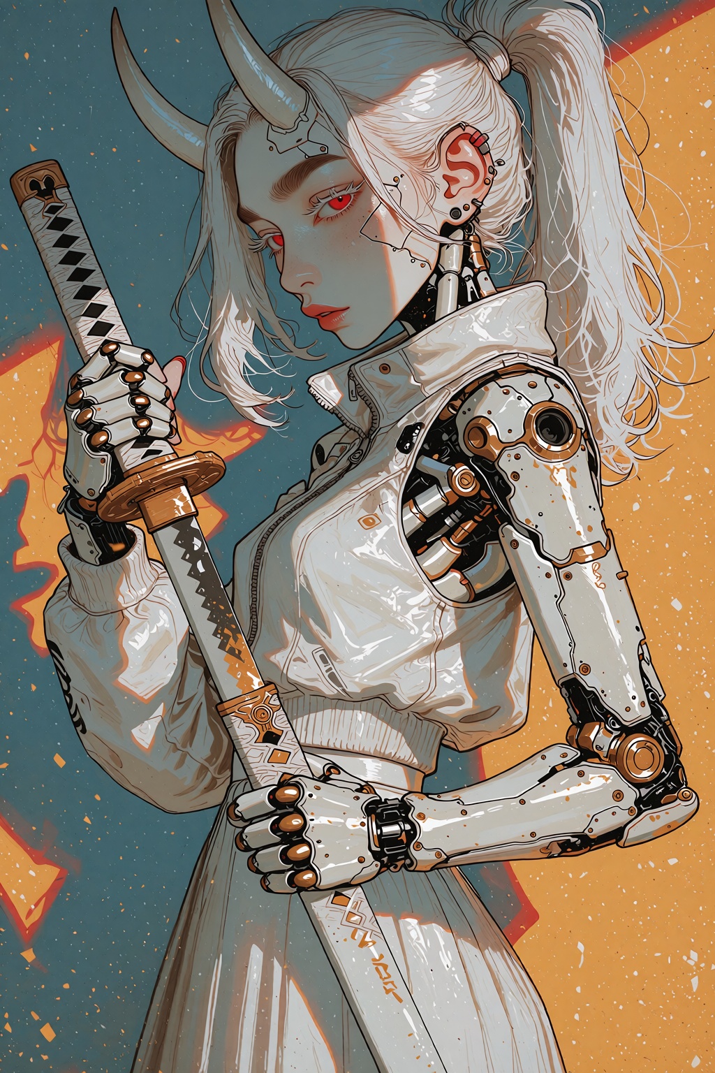 Ivysketch Style,  cyberpunk oni android concept art,  highly detailed illustration on Tensor.Art