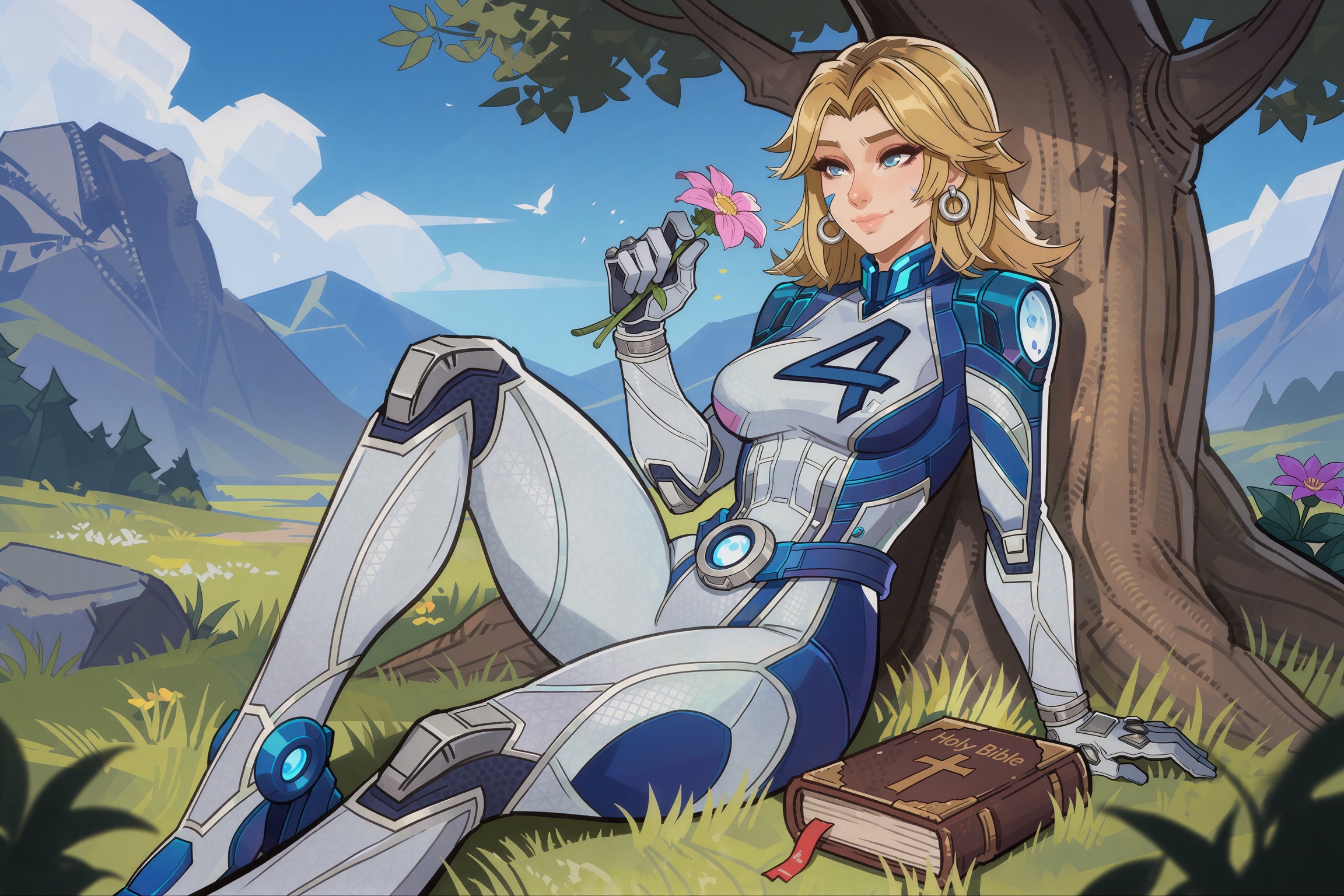 Vv.LXVIII - MR-Sue_Storm,  Vv.LXVIII - Requiem,  MR-Sue_Storm has blonde shoulder length hair and blue eyes on Tensor.Art