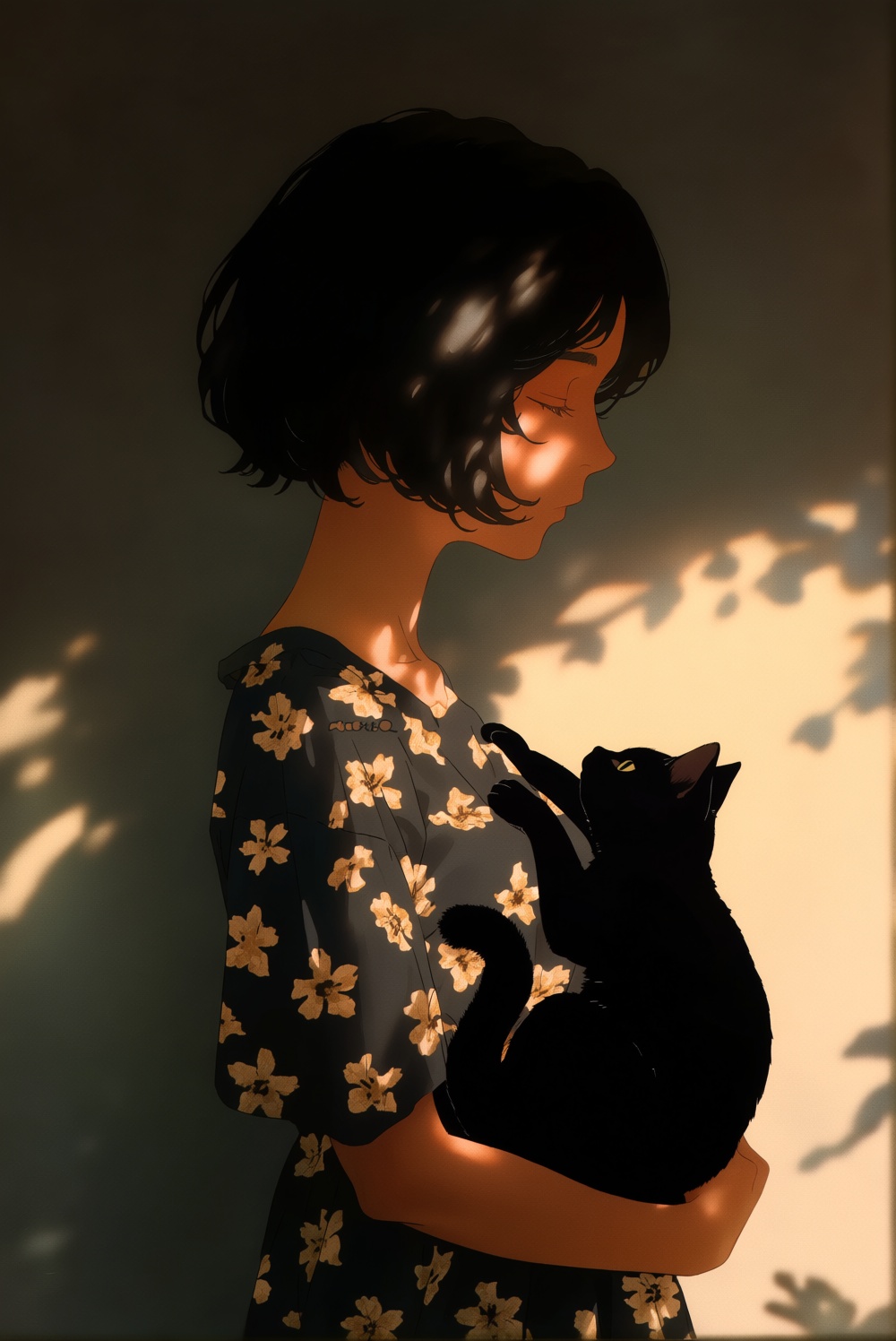minimalism,  convenient censoring,  Side view of a young woman with short black hair on Tensor.Art
