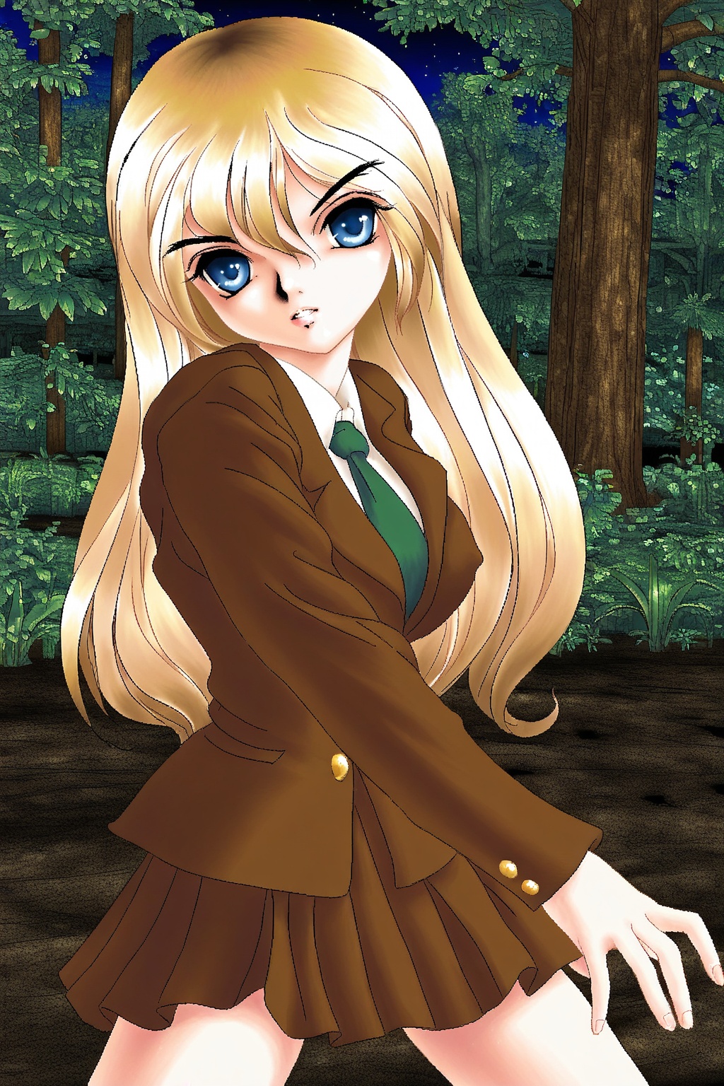 (genjuuart,  pixel art),  1girl with blonde hair and blue eyes in a cute solo pose on Tensor.Art