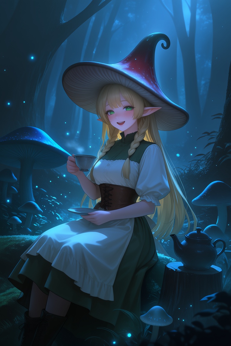 outdoor,  fantasy forest,  giant mushrooms on Tensor.Art