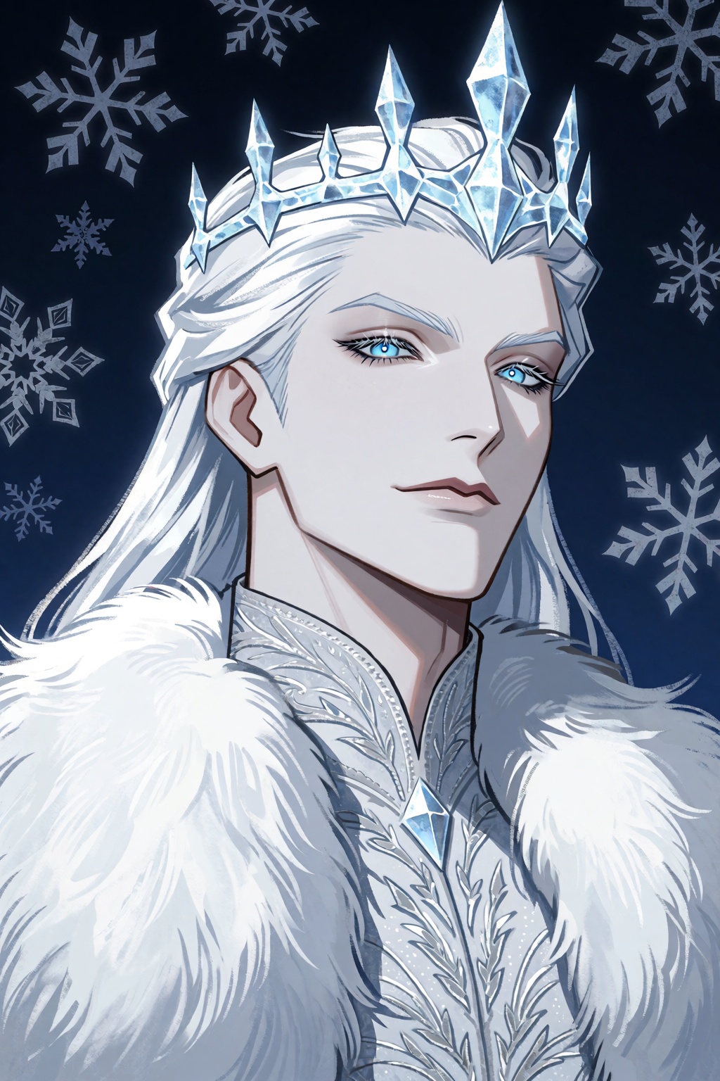 highres,  absurdres,  This digital illustration features a regal male figure with an icy on Tensor.Art