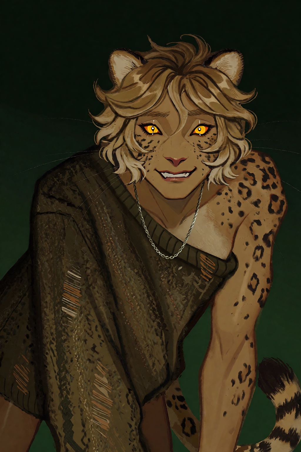 highres,  absurdres,  A stylized digital painting depicts a young man with distinct feline features on Tensor.Art