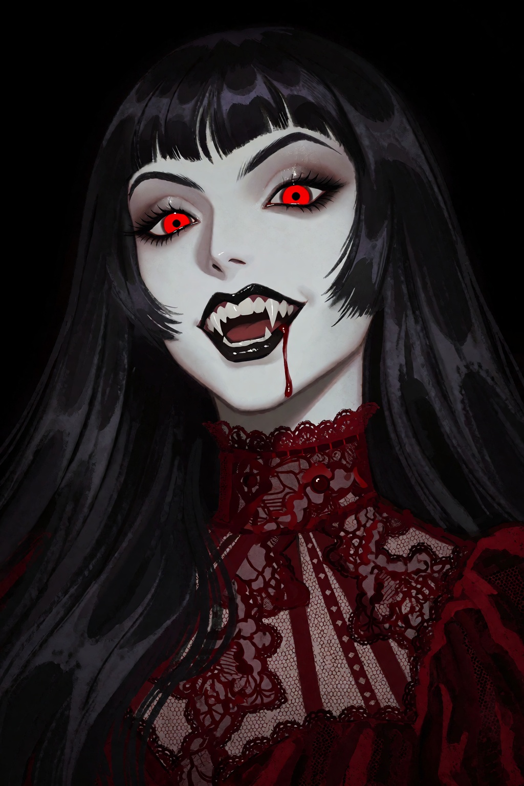 highres,  absurdres,  This digital illustration features a gothic portrait of a vampire with pale on Tensor.Art
