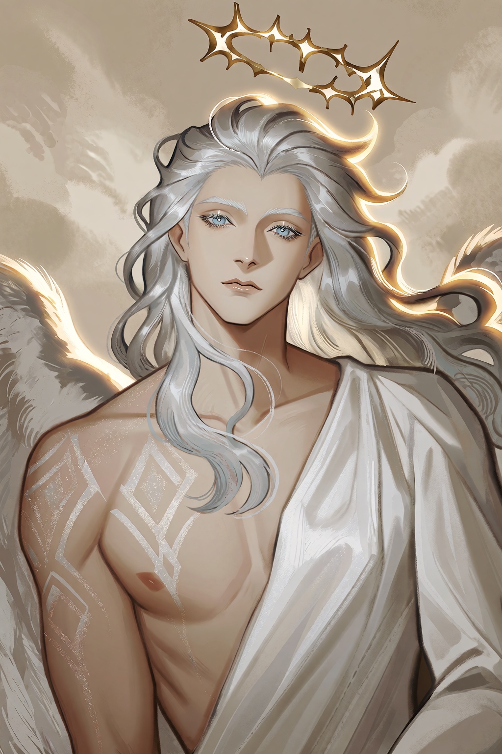 highres,  absurdres,  A digital portrait depicts a striking young man with an angelic on Tensor.Art