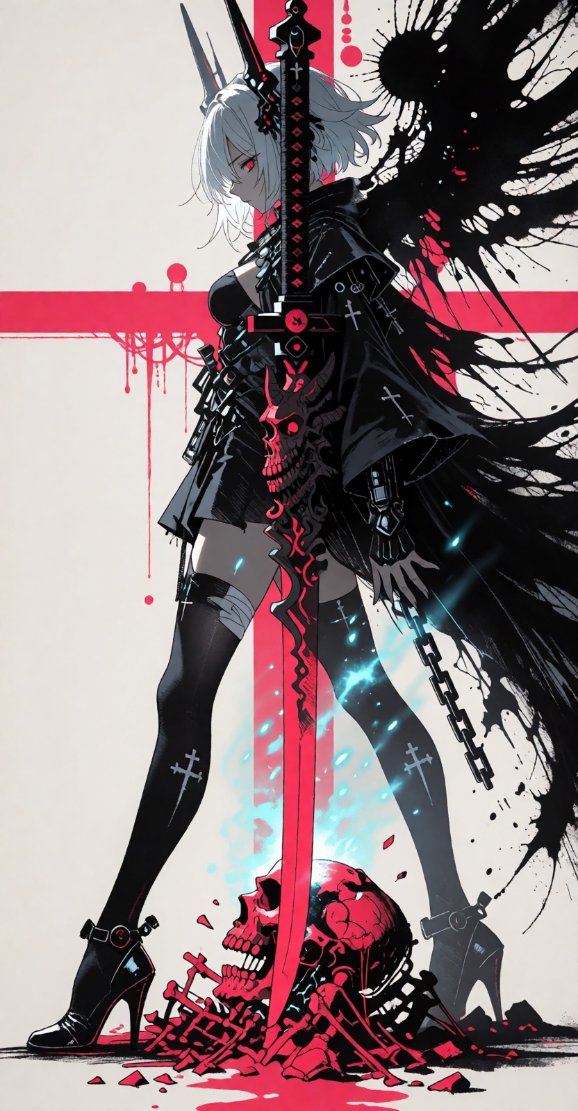In the style of anime,  a cyberpunk warriorin front of a solid intense pink background,  huge boobs on Tensor.Art