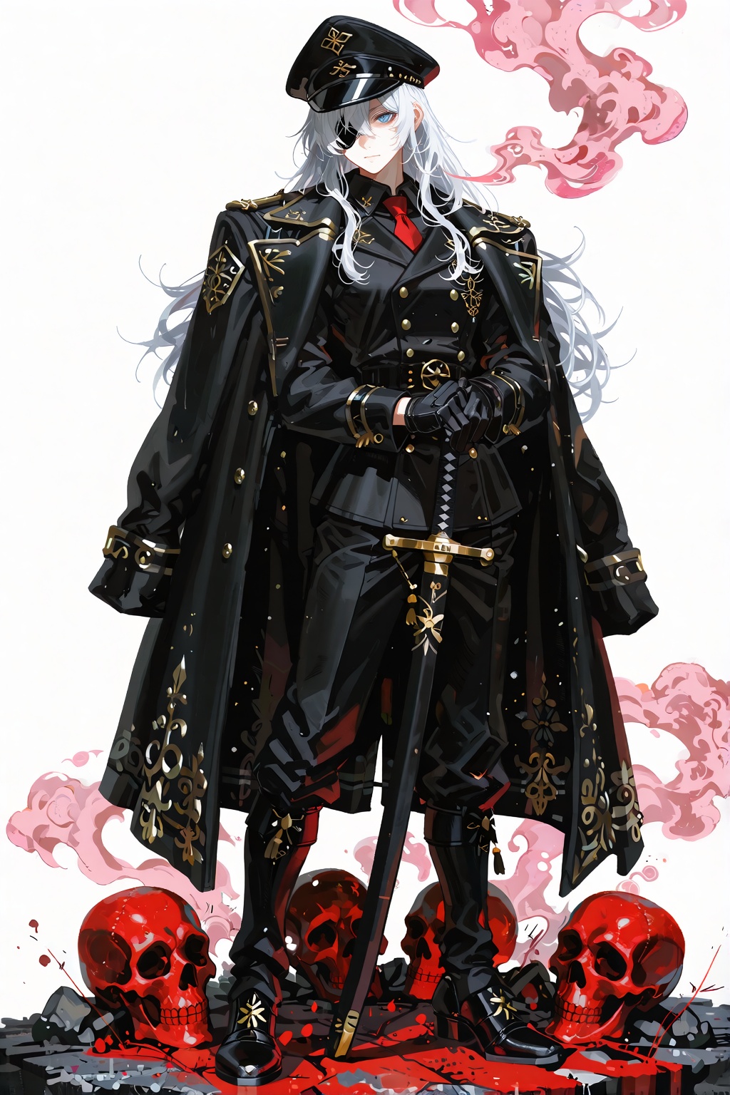 Anime military figure,  long white hair,  eyepatch on Tensor.Art