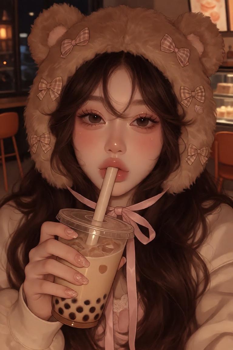 young woman with a fair,  porcelain complexion flushed with a strong pink blush dusted heavily across her cheeks,  her hai...