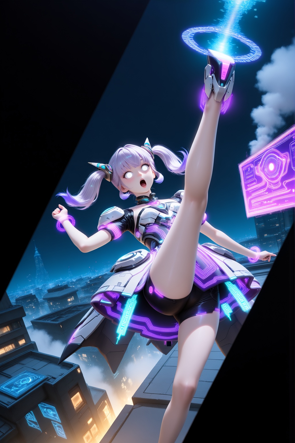 Masterpiece,  Title: Cyber Lolita with White Eyes Clothing: (Neo-Lolita outfit,  dress with mecha decoration on Tensor.Art