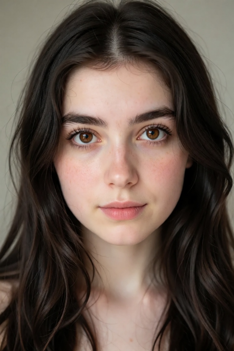 Photo of Cecilia,  a young woman with long dark brown hair,  russet-brown eyes on Tensor.Art